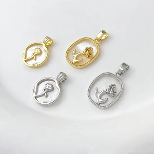 18k gold plated rose pendant with white mother of pearl and zircon flower charms