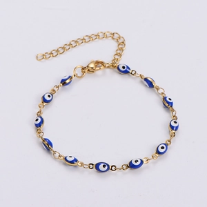 Evil Eye Bracelet 304 Stainless Steel 18K Gold Plated Turkish Ethnic Drip Glue Adjustable Chain Jewelry For Women Men