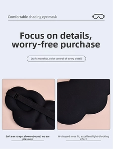 Detail of 3D sleep mask featuring soft elastic ear straps and W-shaped nose wing design
