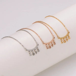 18K gold and rose gold plated LOVE letter bar necklaces in gold, silver and rose colors