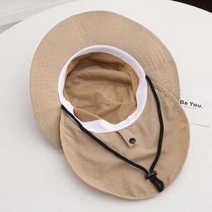 Khaki kids sun hat with wide brim, breathable mesh and neck flap for outdoor protection