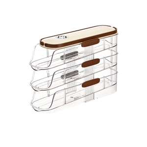 Three-tier transparent egg storage box with automatic rolling slide and cream lid for fridge