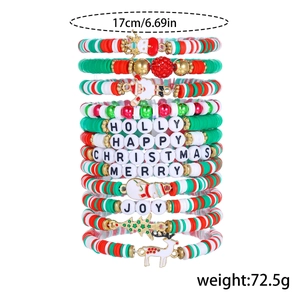 Coffret de bracelets de Noël multicouches avec perles en argile et pendentifs festifs