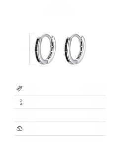 Macro view of S925 sterling silver hoop earring with black geometric inlay details