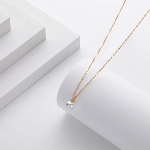 Elegant 925 sterling silver gold necklace with round white pearl and micro-pave pendant