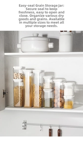 Stackable airtight food storage containers in a kitchen cabinet for organization