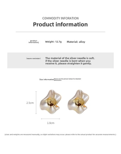 Detailed size specifications for abstract gold flower earrings with silver needles