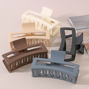 Set of five large 13cm matte square claw clips in neutral cream and khaki tones