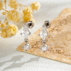 Rhomboid Kite Zircon Ear Cartilage Stud Niche Design Copper Double Headed Screw Bone Piercing Jewelry