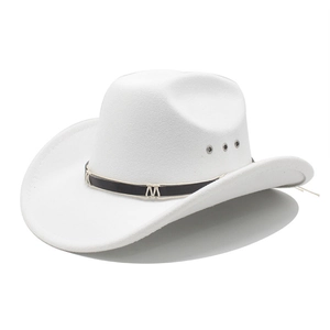 Classic white felt cowboy hat with breathable eyelets and black decorative metallic band