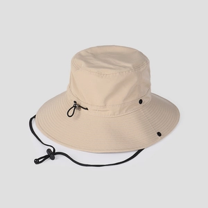 Wide Brim Bucket Hat Polyester Sun Protection Adjustable Chin Strap Outdoor Hiking Fishing Breathable Foldable Men Women