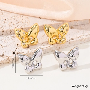 Boucles d'oreilles papillon en or 18k et argent avec des zircons cubiques scintillants