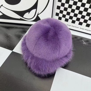 Plush deep purple faux fur winter hat with thick windproof insulation for women