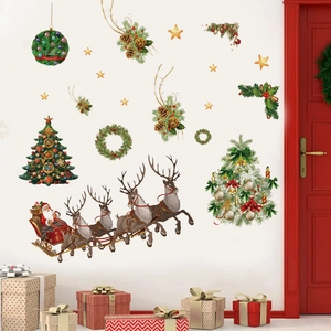 Christmas Wall Stickers PVC Removable Self Adhesive Santa Claus Reindeer Snowflake Decor For Living Room Bedroom Window