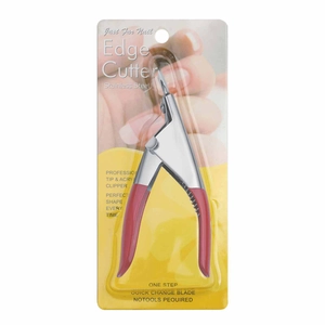 Close-up of professional U-shaped false nail edge cutter in retail blister packaging