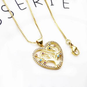 Gold-plated tree of life heart necklace with multicolor cubic zirconia crystals