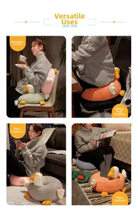 Detailed views of goose-shaped plush cushions used as backrest, seat pad, mat, and footstool