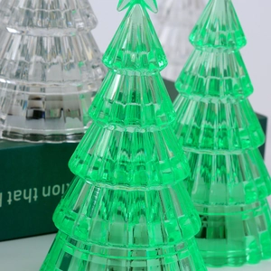 Macro detail of three crystal Christmas tree ornaments with multi-layered prism texture