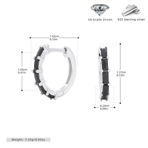Detailed specs of square zircon 925 sterling silver earrings with dimensions and weight