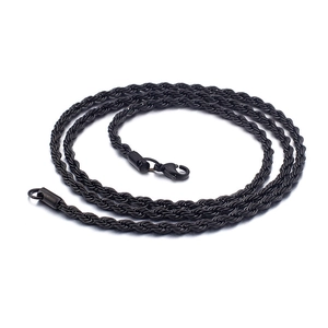 Classic black twisted rope chain necklace with secure lobster clasp on white background
