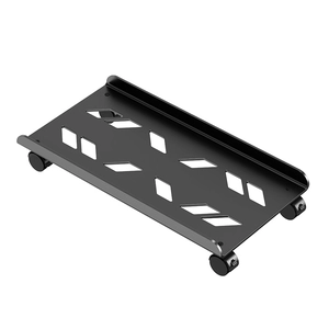 Adjustable metal CPU stand with hollow cooling holes and locking swivel wheels in black