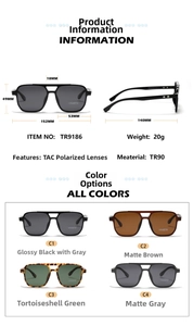 Detailed size specifications and weight for TR90 polarized sunglasses frame dimensions