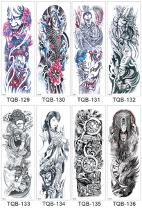 Collection of eight waterproof full arm temporary tattoo stickers with diverse art motifs