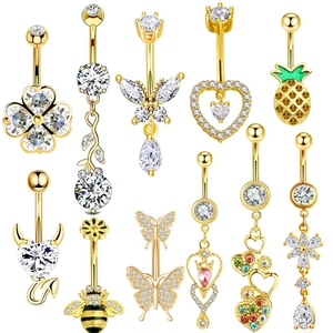 Gold Plated Stainless Steel Belly Button Rings Cubic Zirconia Navel Piercing Jewelry Heart Butterfly Star Sexy Women