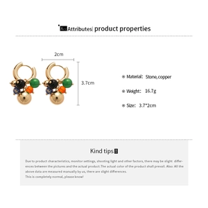 Detailed size chart for vintage beaded grape earrings with dimensions and material specs