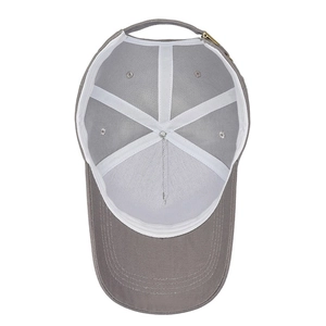 Classic grey cotton baseball cap with adjustable metal buckle and six-panel structure