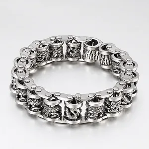Men Bracelet 316L Stainless Steel Dragon Relief Retro Punk Industrial Style Bicycle Chain Heavy Metal Jewelry For Male