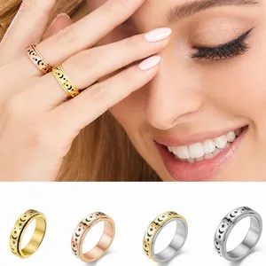 Spinner-Ring aus Titanstahl mit Sternen- und Mondmustern zur Linderung von Angstzuständen