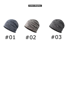 Three shades of grey knitted beanies showing textured fabric color display from 01 to 03