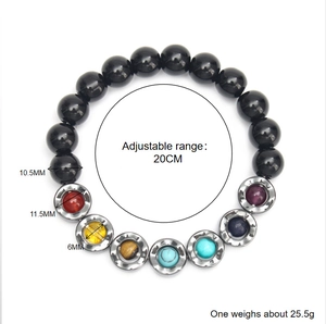 Detailed view of yoga beaded bracelet with dimensions 20cm length and 11.5mm bead size