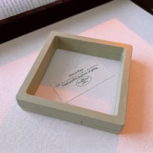 Portable square PE film floating jewelry box in light green beige for display