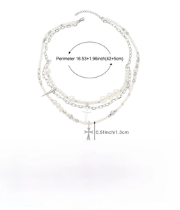 Detailed size chart for the multi-layer heart cross pearl tassel necklace in alloy
