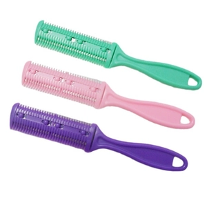Set of three colorful double-sided hair thinning combs for bangs and styling