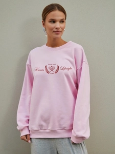 Felpa oversize rosa in cotone con stampa grafica tennis e design a spalla scesa