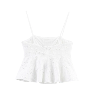 Λευκό τοπ με κέντημα eyelet, βολάν στο τελείωμα και κομψά διάτρητα σχέδια