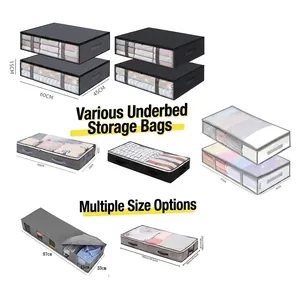 Underbed storage bags in various sizes with clear windows and reinforced handles