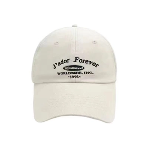Breathable ivory cotton baseball cap with J'ador Forever 1991 black embroidery