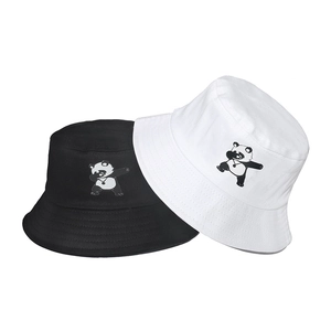 Cotton Bucket Hat Cartoon Panda Embroidery Sun Protection Summer Outdoor Casual Streetwear Unisex Accessory
