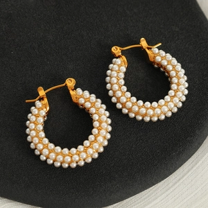 Boucles Oreilles Créoles Acier Inoxydable Strass Künstliche Perles Imitation Géométrique Rond Plqué Or Argent Bijoux Mode Femmes