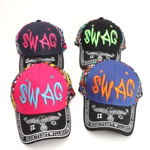 Graffiti style baseball caps with SWAG embroidery in navy, black, red and royal blue