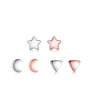 S925 Sterling Silber Ohrstecker Set Stern Mond Dreieck in Silber und Roségold