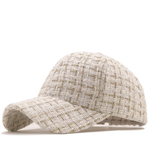 Casquette De Baseball En Tweed À La Mode Fil Métallique Doré Motif À Carreaux Bord Incurvé Réglable Chapeau Soleil