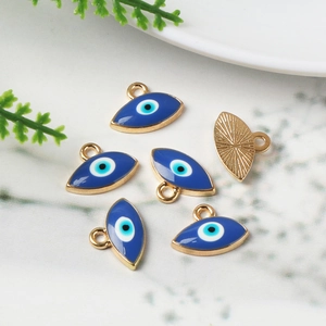 Golden alloy oval evil eye charms with blue enamel for DIY jewelry making