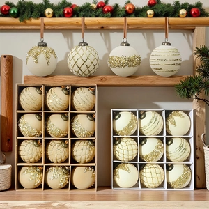 Painted Flocked Christmas Ball Set Plastic Tree Hanging Baubles Luxury Glitter Patterns Holiday Party Home Winter Decoration