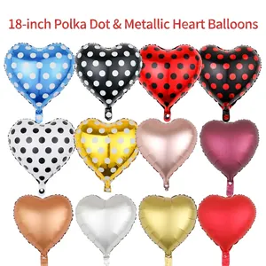 18 inch heart-shaped foil balloons in polka dots and metallic finishes for party decor