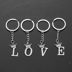 Silver stainless steel crown letter keychains spelling LOVE for bag charms